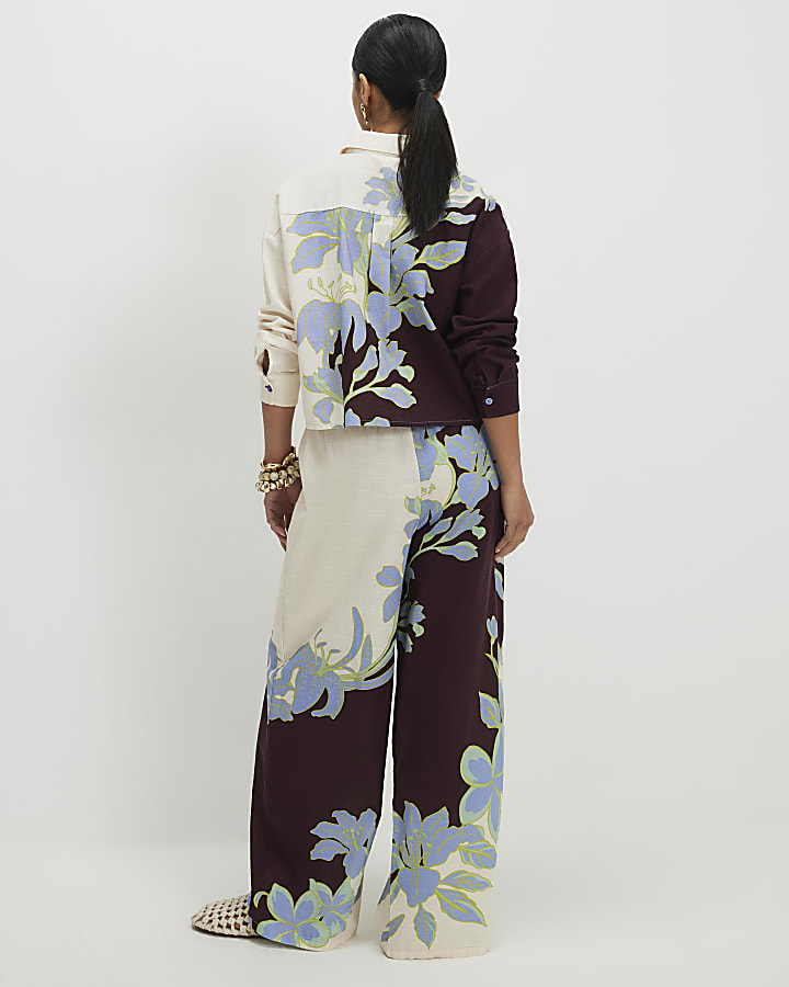 Petite Cream Floral Border Beach Trousers