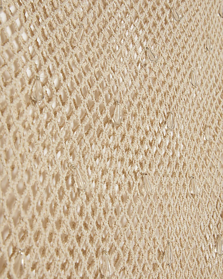 Petite Cream Crochet Embellished Midi Skirt