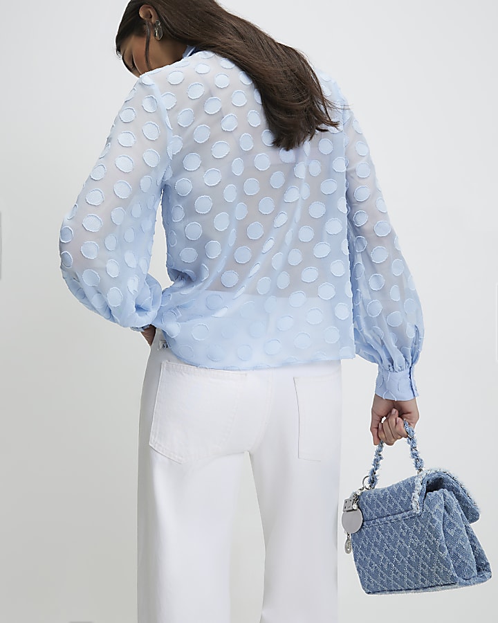 Blue Organza Polka Dot Blouse