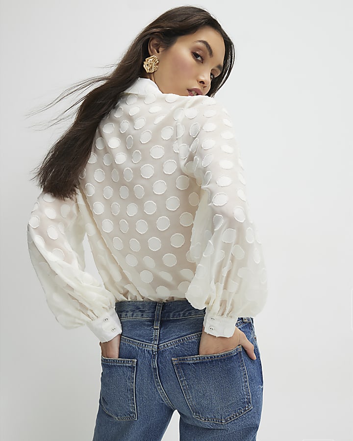 Cream Organza Polka Dot Blouse