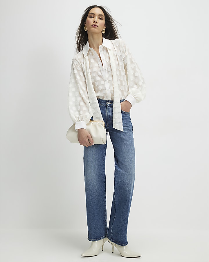 Cream Organza Polka Dot Blouse