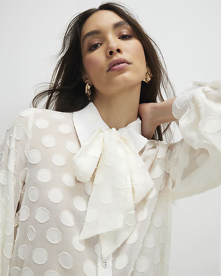 Cream Organza Polka Dot Blouse