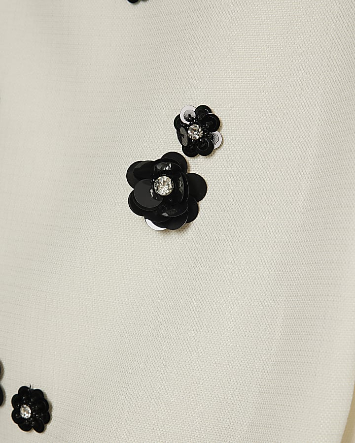 White Embellished Floral Skort