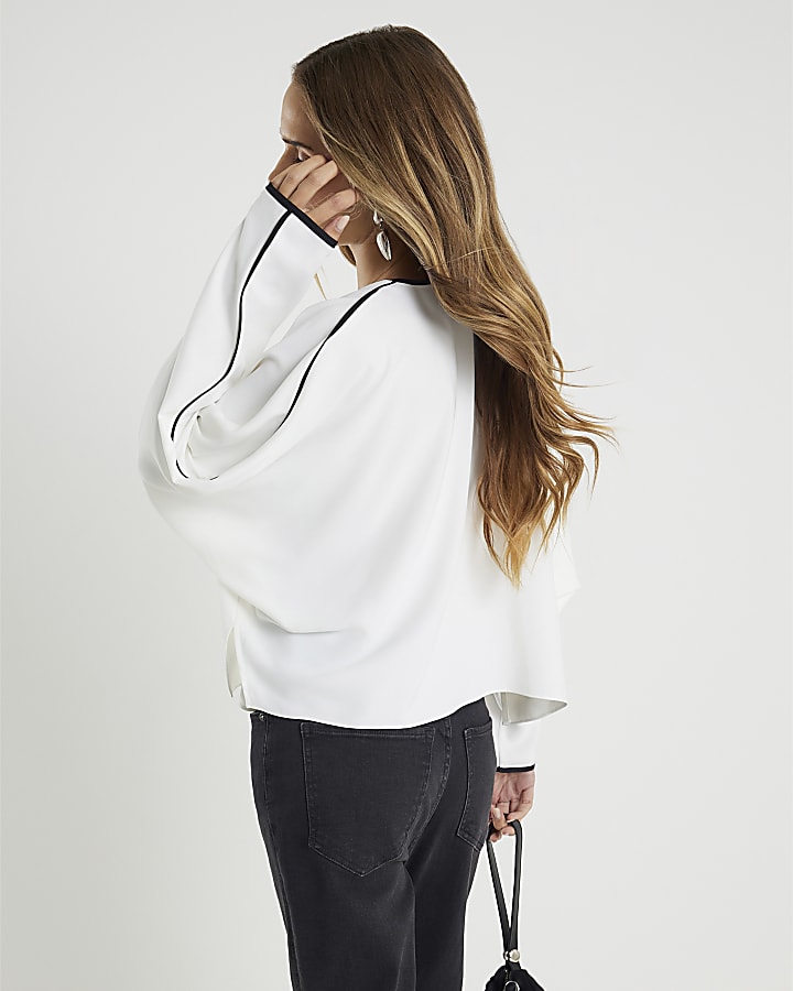 Cream V neck Batwing Blouse
