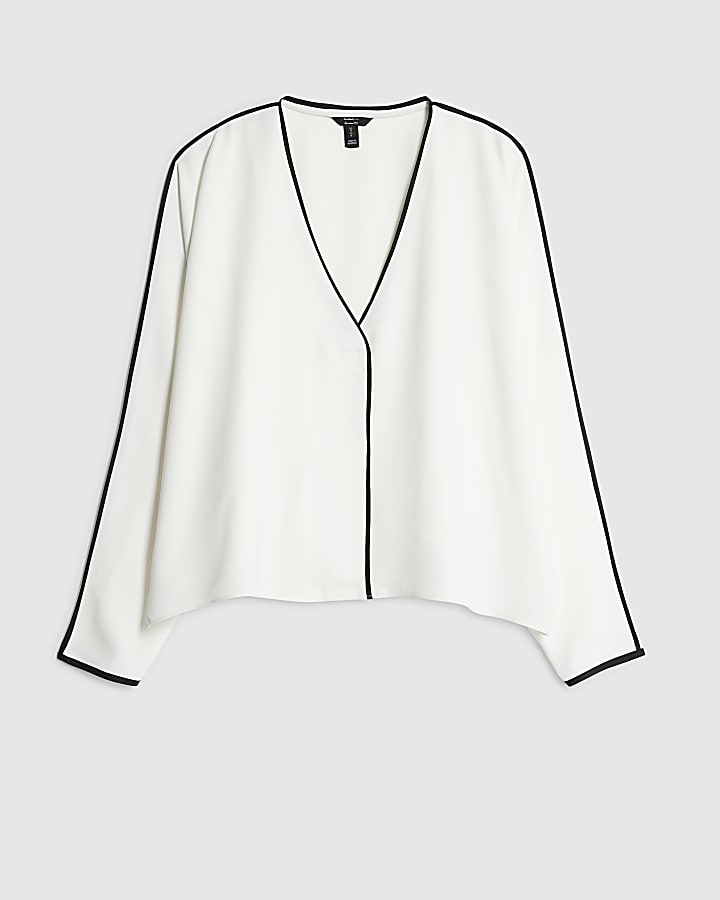 Cream V neck Batwing Blouse