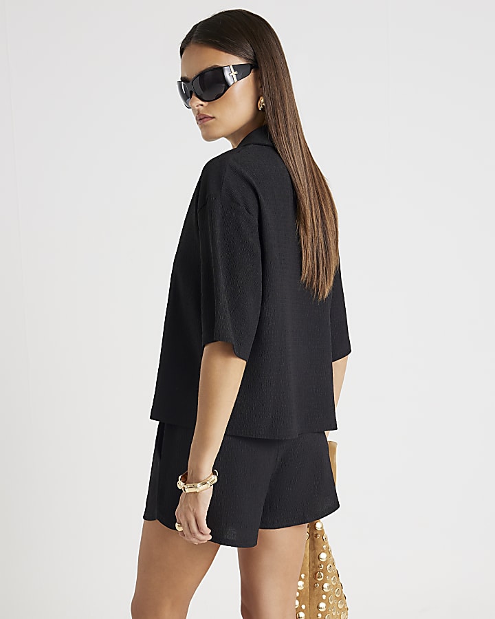 Black Textured Shorts