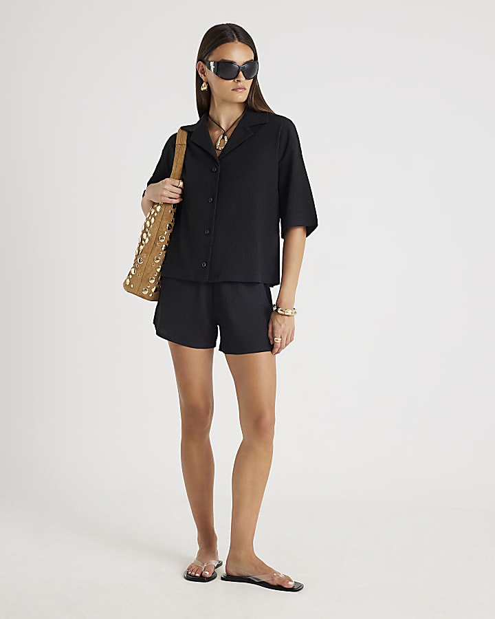 Black Textured Shorts