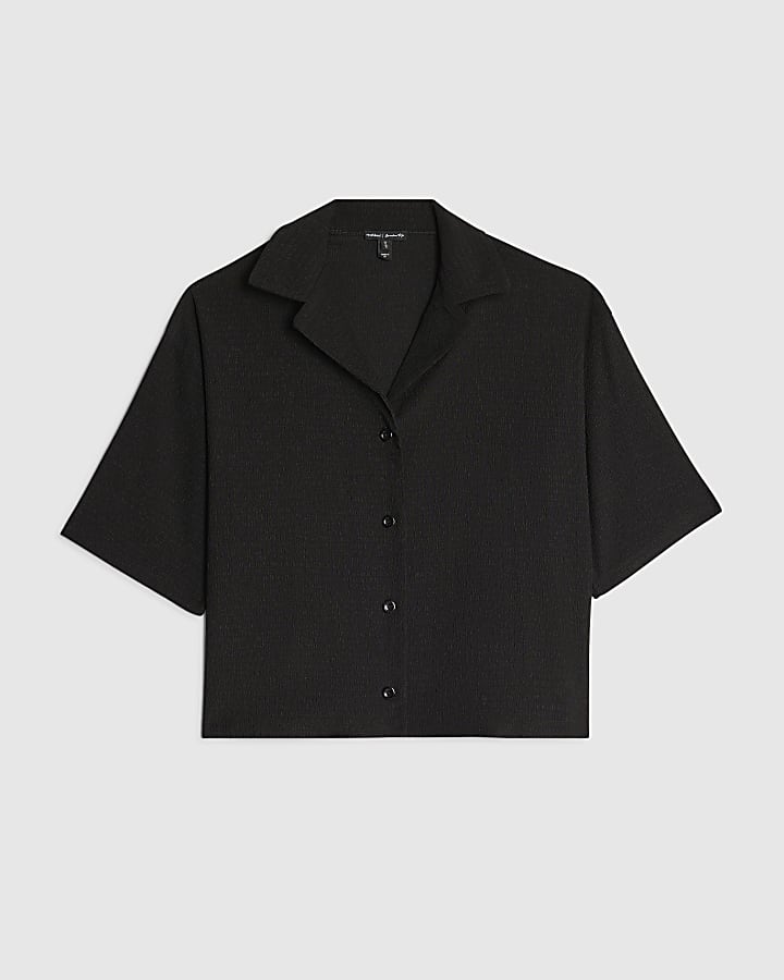 Black Short Sleeve Textured Shirt