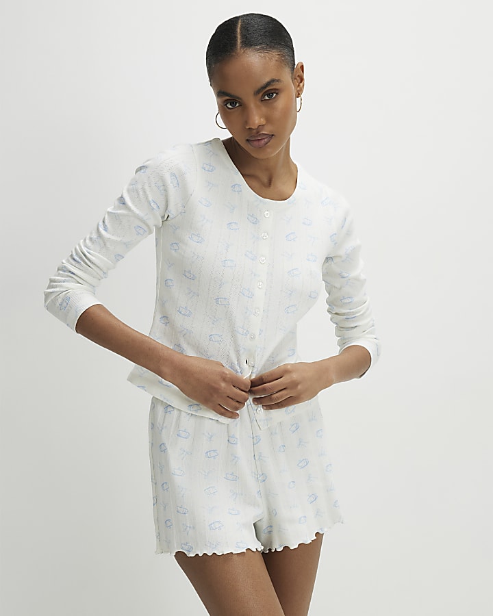 White Cardigan And Shorts Pyjama Set