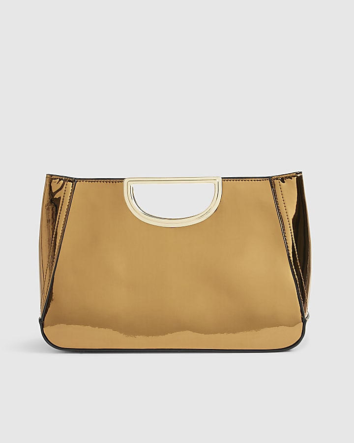 Bronze Metallic Metal Handle Clutch Bag