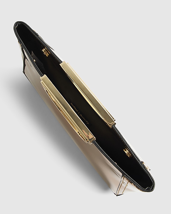 Bronze Metallic Metal Handle Clutch Bag