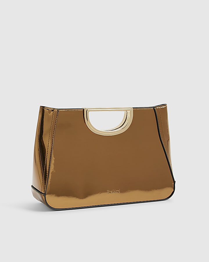 Bronze Metallic Metal Handle Clutch Bag