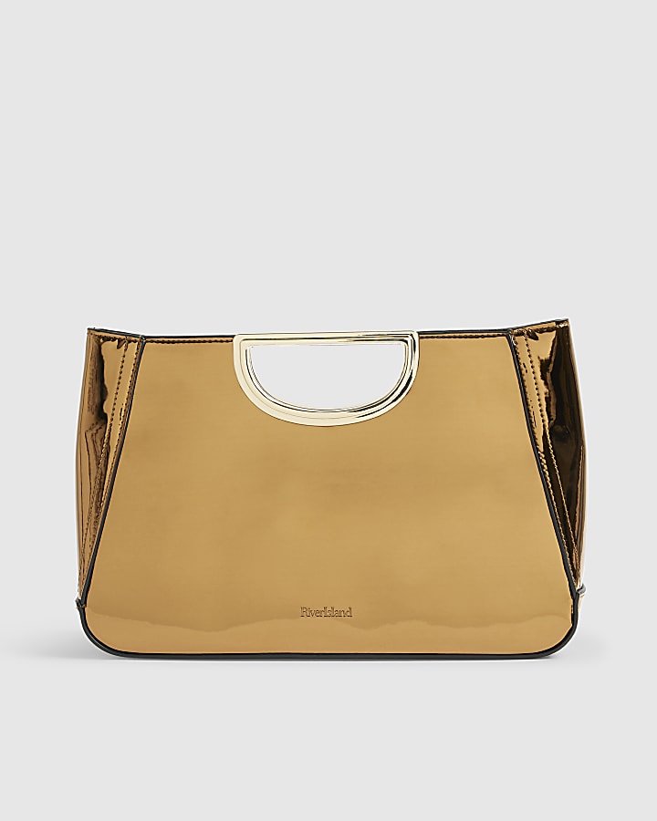 Bronze Metallic Metal Handle Clutch Bag