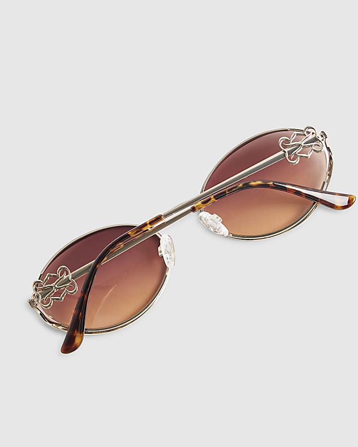 Gold Slim Tinted Oval Sunglasses