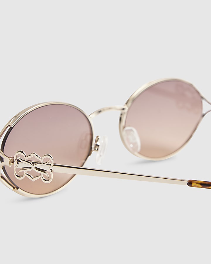 Gold Slim Tinted Oval Sunglasses
