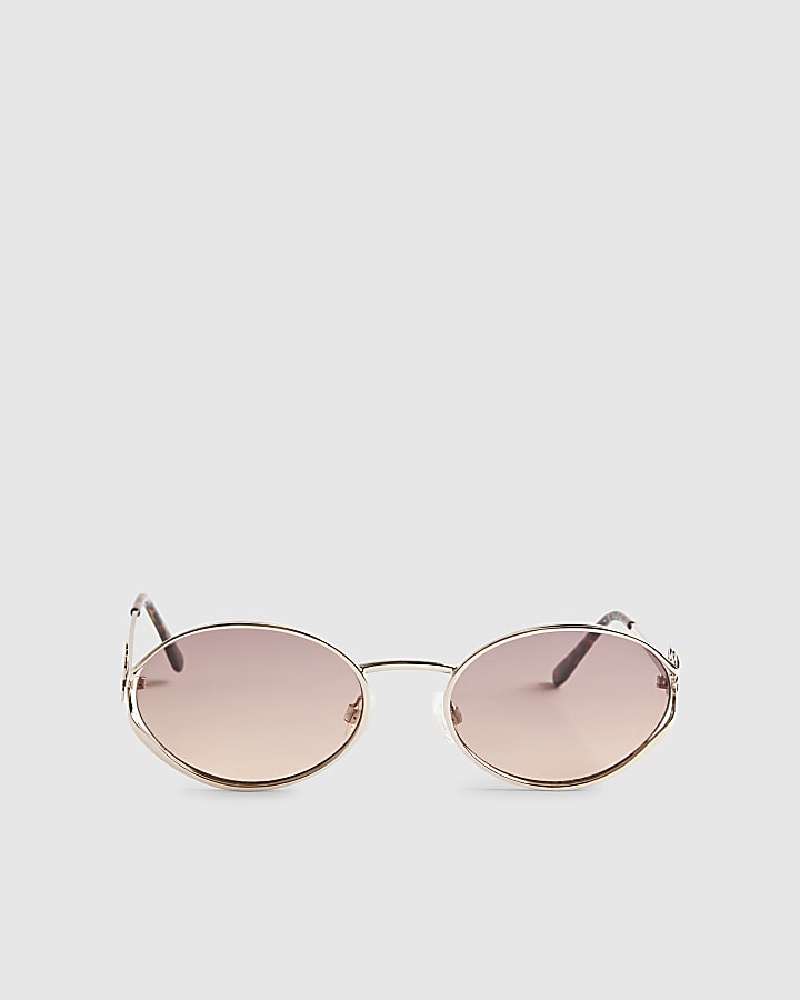 Gold Slim Tinted Oval Sunglasses
