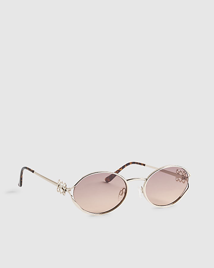Gold Slim Tinted Oval Sunglasses