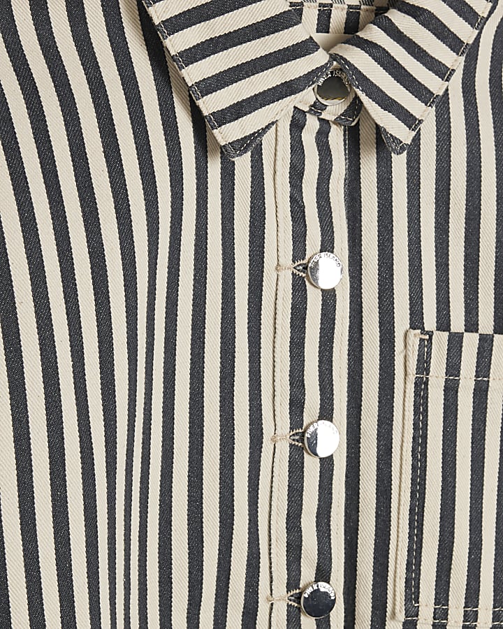 White Denim Striped Boxy Fit Shirt