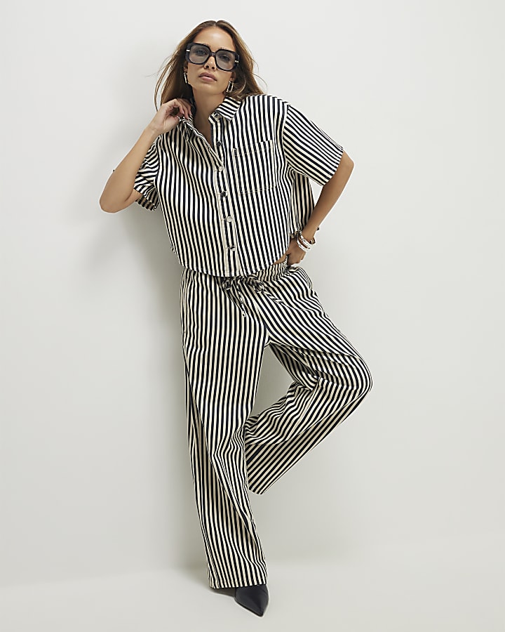 White Denim Striped Boxy Fit Shirt