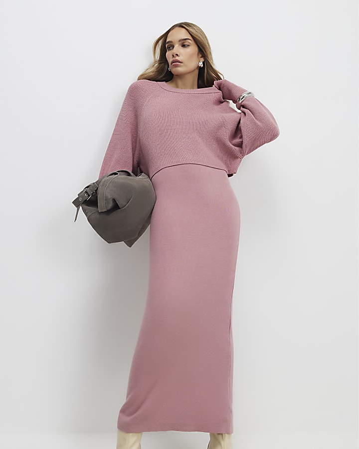 Pink 2 In 1 Jumper Maxi Dress