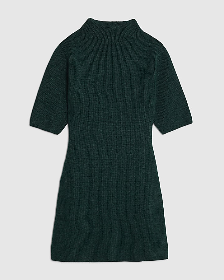 Green Knitted High Neck Mini Dress