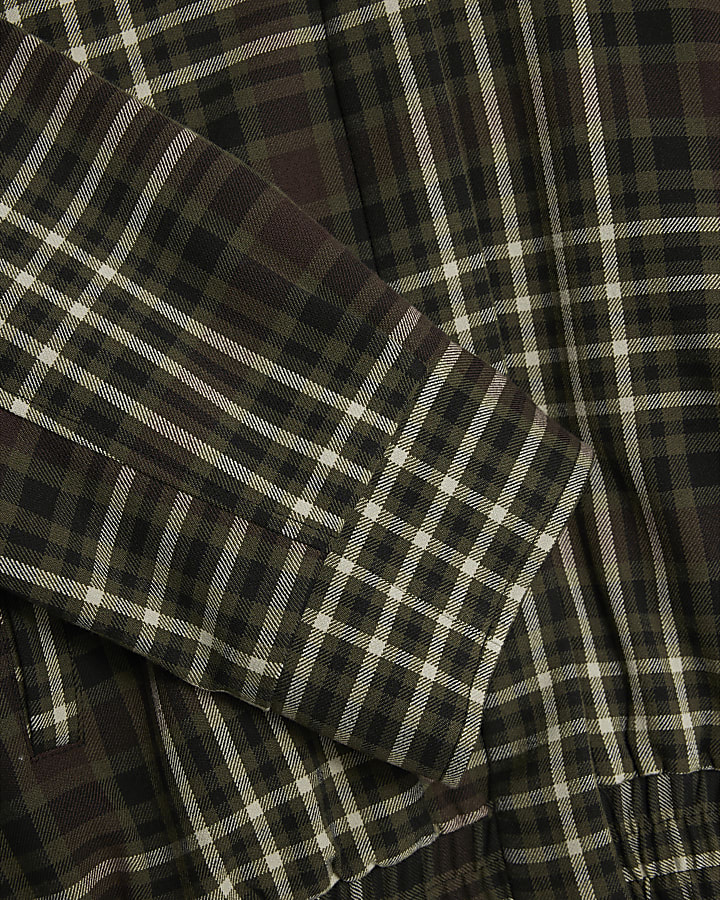 Green Long Sleeve Check Bomber Jacket