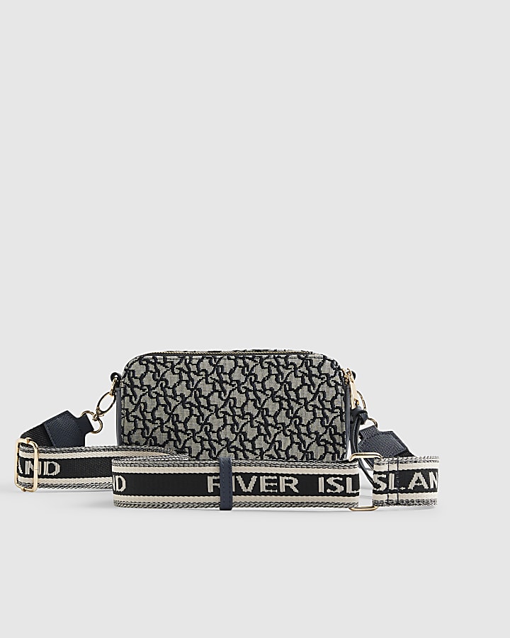 Navy Jacquard Camera Cross Body Bag