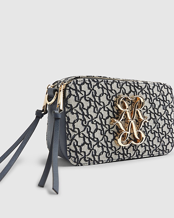 Navy Jacquard Camera Cross Body Bag