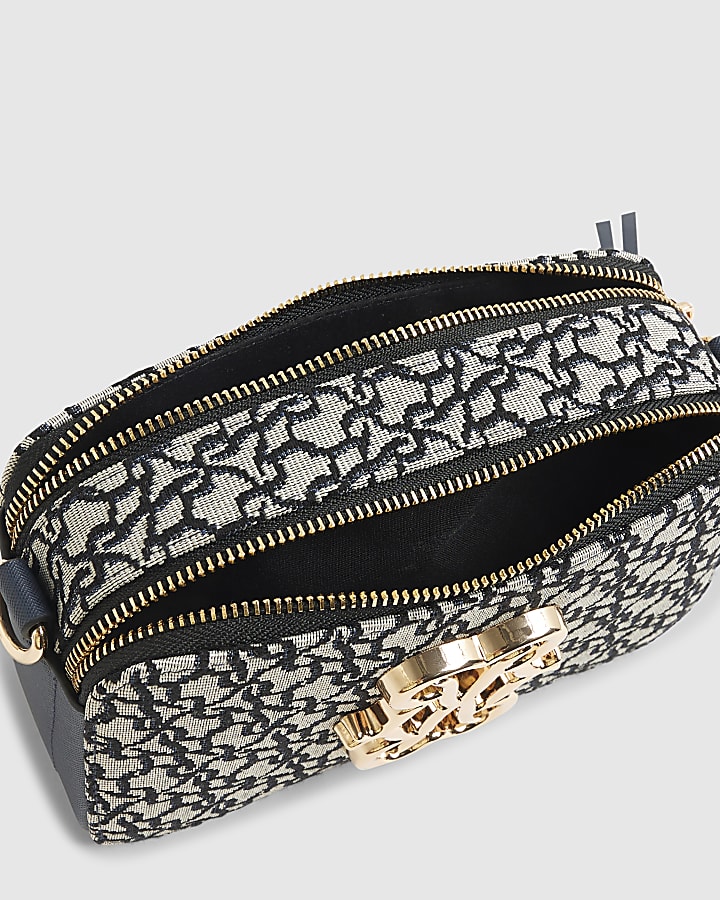 Navy Jacquard Camera Cross Body Bag