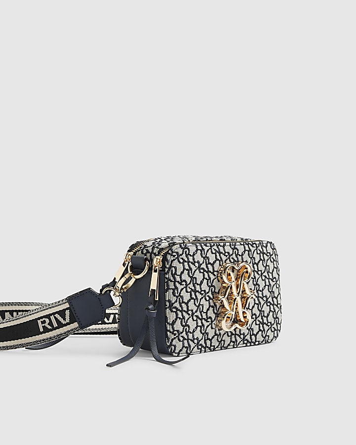 Navy Jacquard Camera Cross Body Bag