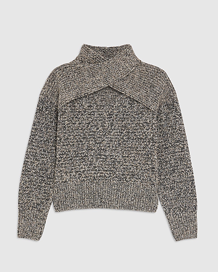 Grey Knit Twist Detail Cut Out Jumper