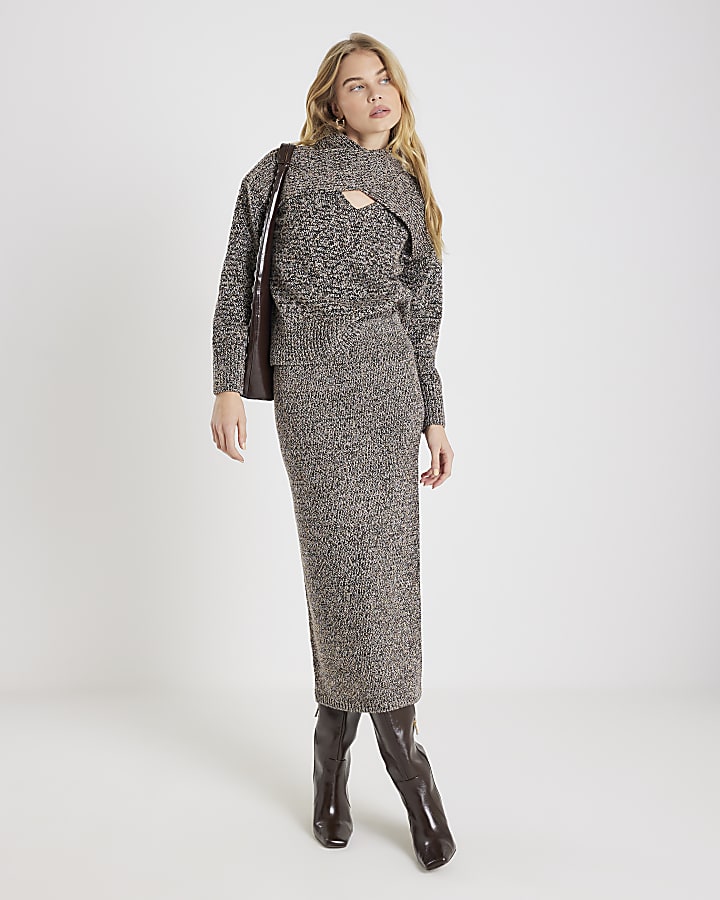 Grey Knit Twist Detail Cut Out Jumper