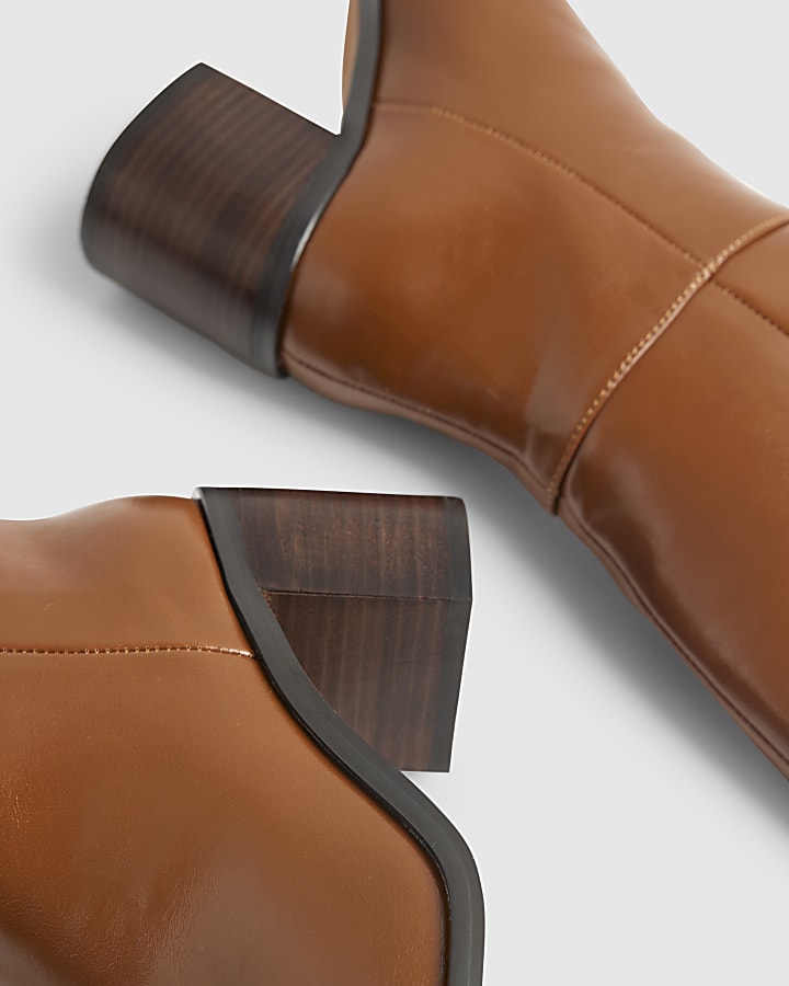 Brown Block Heel High Leg Boots