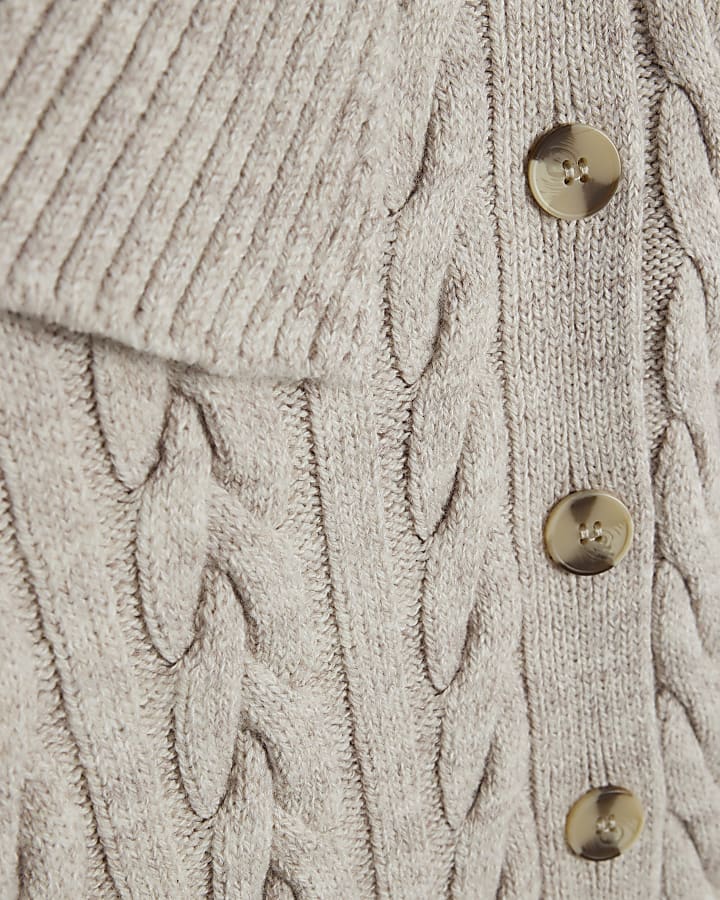 Beige Cable Knit Asymmetric Midi Dress