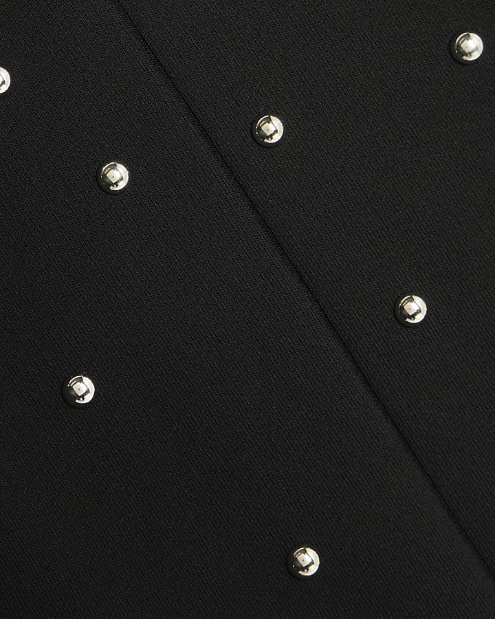 Black Knit Sleeveless Studded Fitted Top