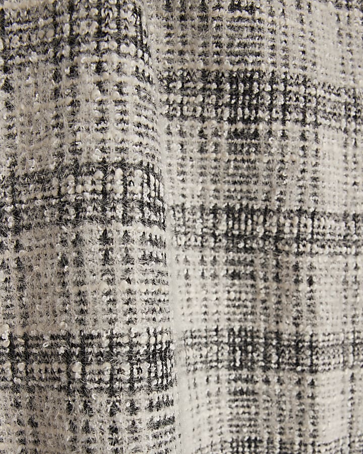 Petite Grey Boucle Check Print Top