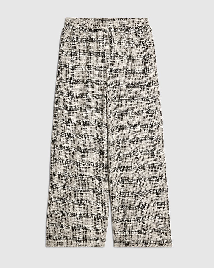 Petite Grey Boucle Check Wide Leg Trousers
