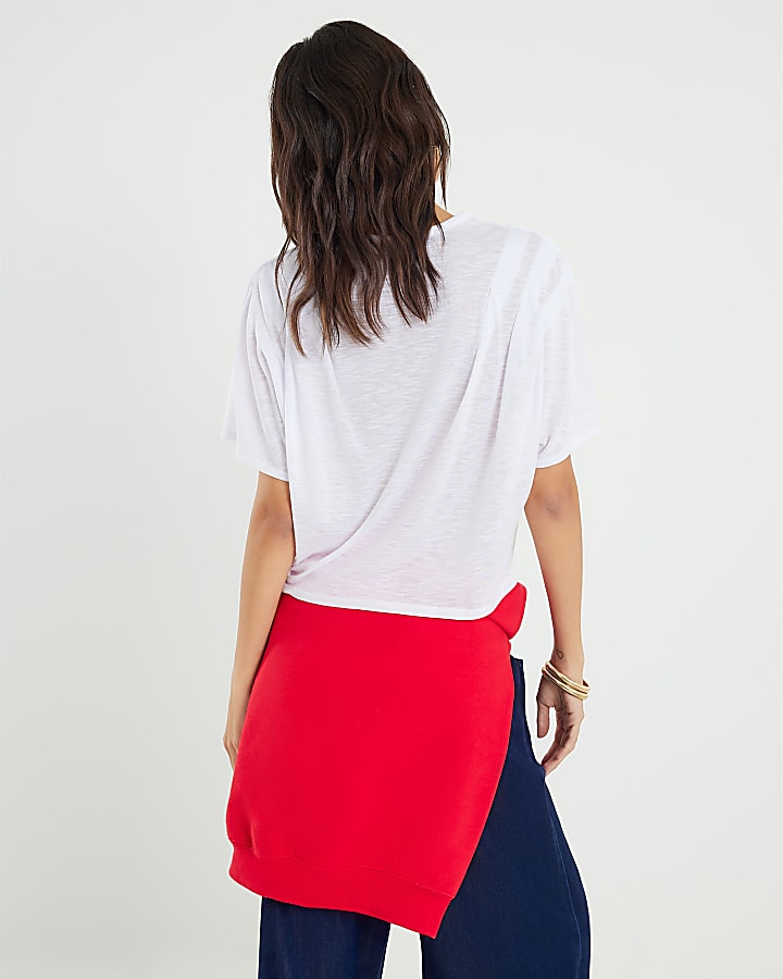 White Short Sleeve Shoulder Pleat Tee