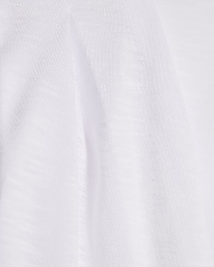 White Short Sleeve Shoulder Pleat Tee