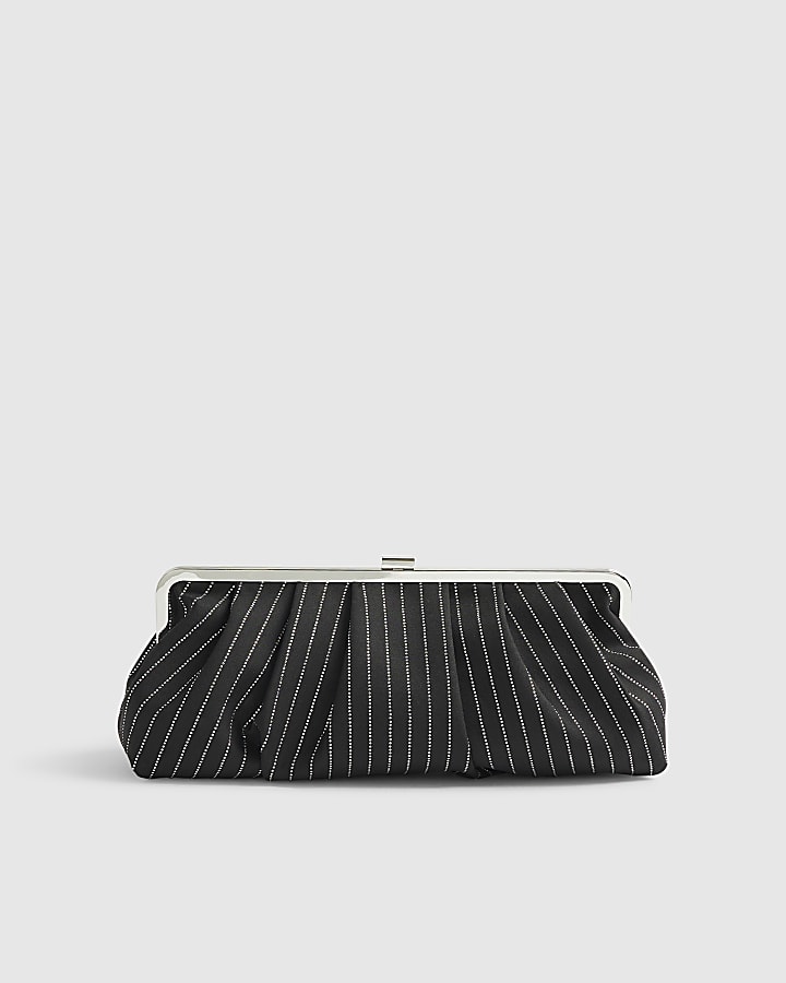 Black Pinstripe Clutch Bag