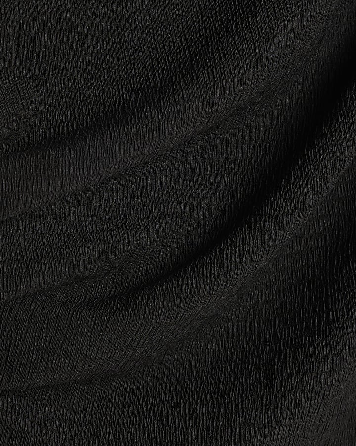 Black Textured Short Sleeve Off Shoulder Top