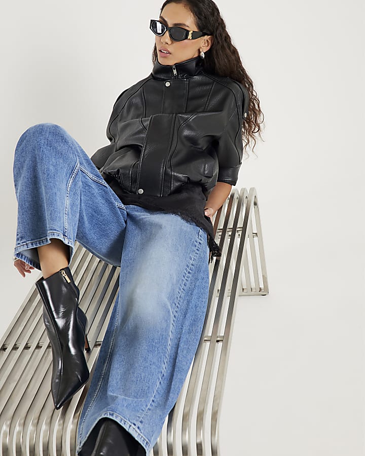 Blue Mid Rise Barrel Leg Jeans