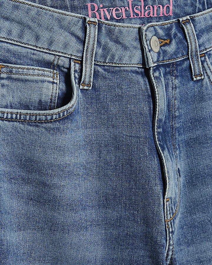 Blue Mid Rise Barrel Leg Jeans