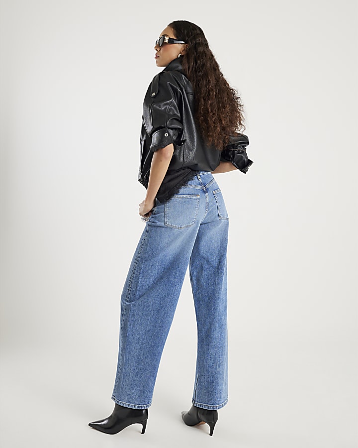 Blue Mid Rise Barrel Leg Jeans