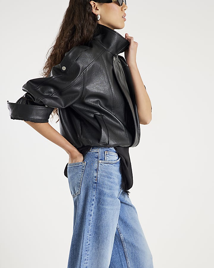 Blue Mid Rise Barrel Leg Jeans