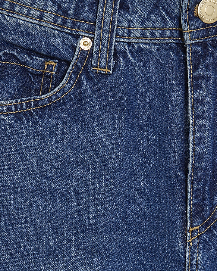 Blue Mid Rise Seamed Barrel Leg Jeans