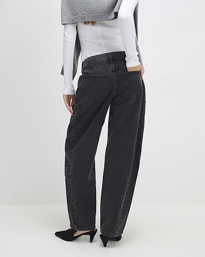 Black Seamed Barrel Leg Jeans