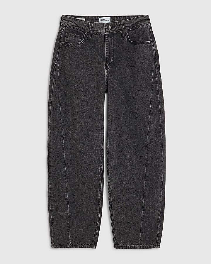 Black Seamed Barrel Leg Jeans