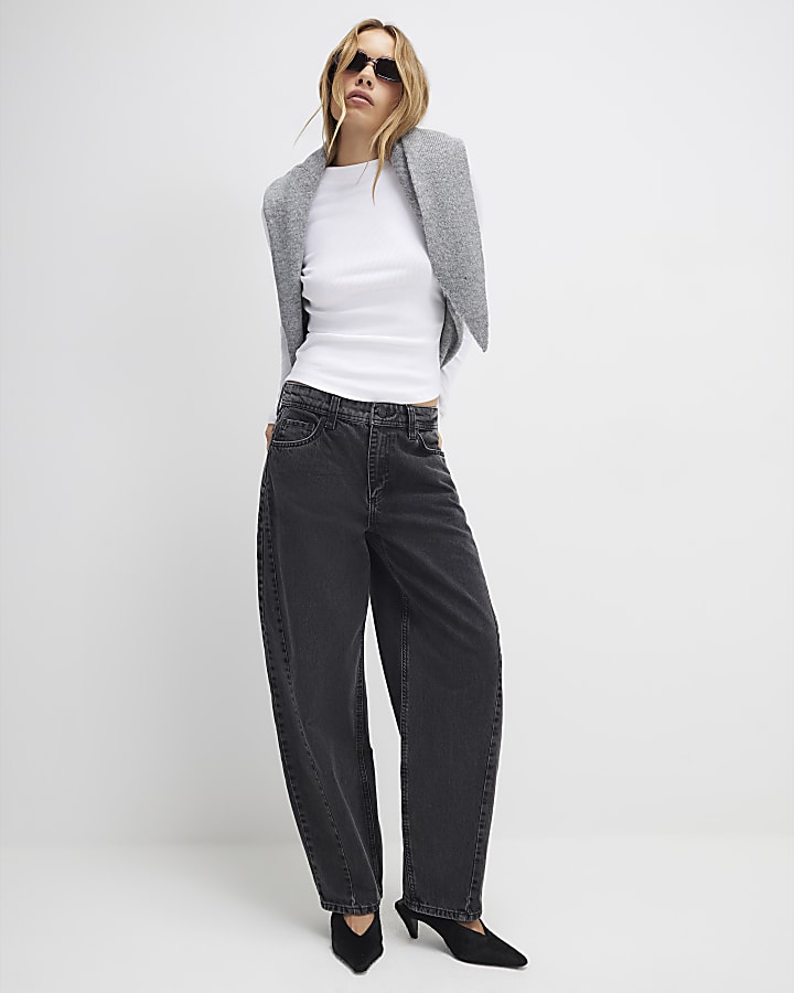 Black Seamed Barrel Leg Jeans