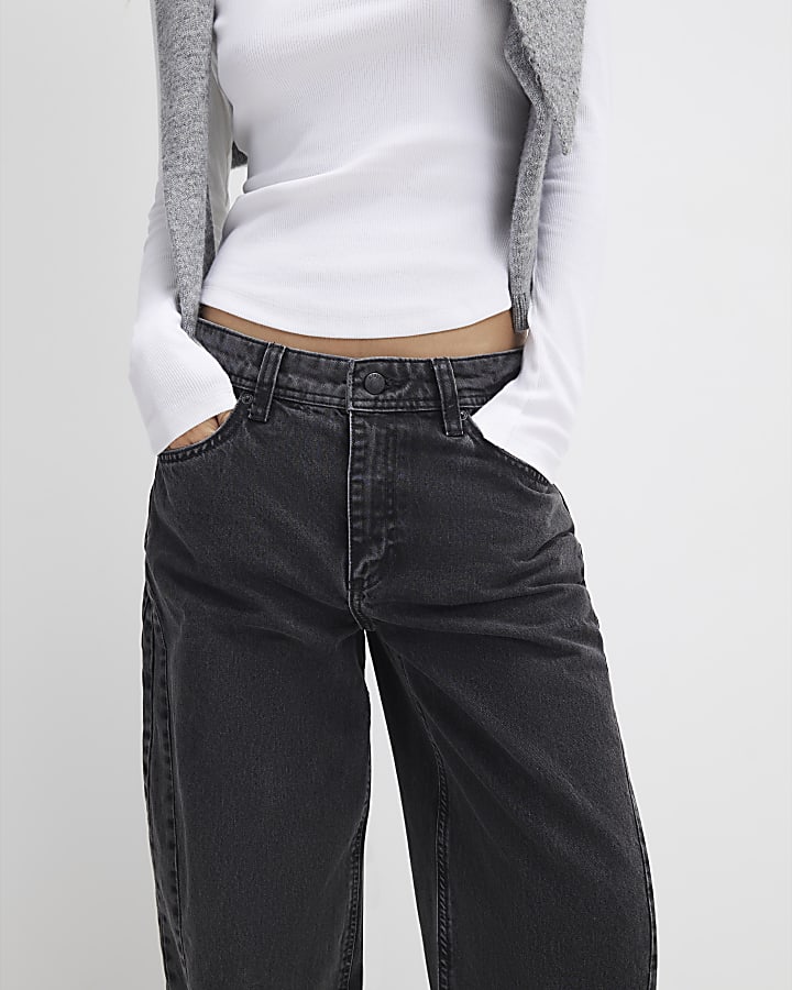 Black Seamed Barrel Leg Jeans